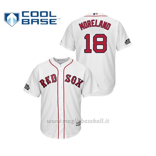 Maglia Baseball Hombre Boston Red Sox 18 Mitch Moreland Cool Base 2019 London Series Bianco